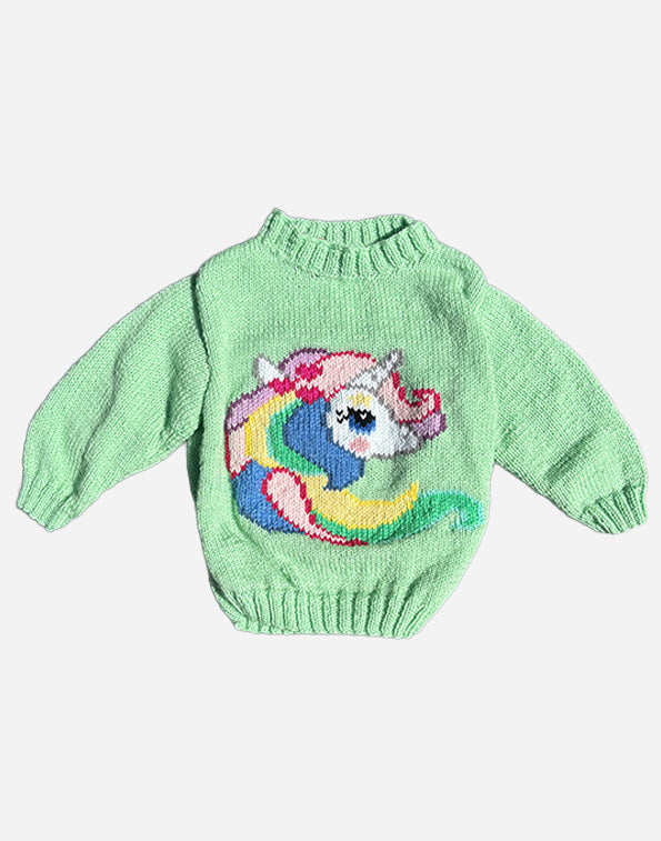 PULL - LICORNE - VERT 2 ANS