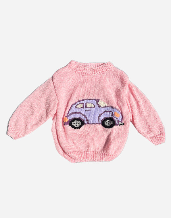 PULL - VOITURE - ROSE - 2 ANS