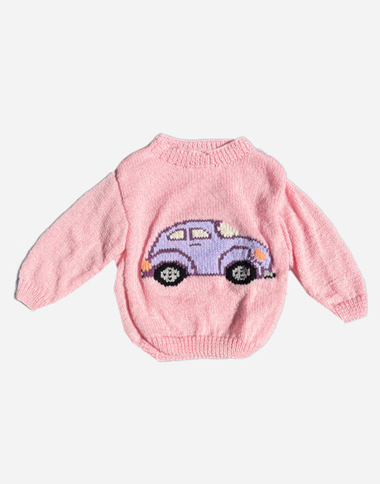 PULL - VOITURE - ROSE - 2 ANS