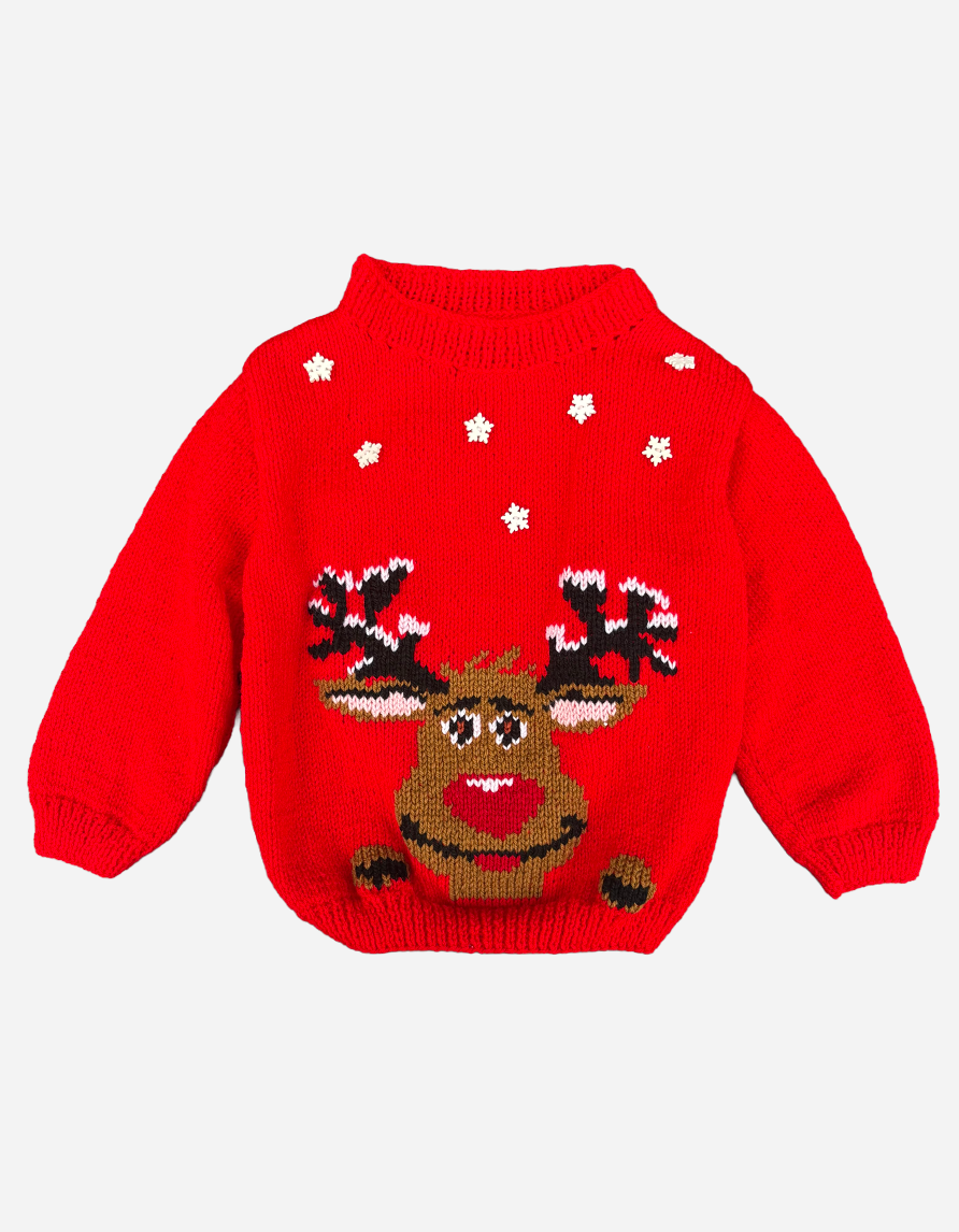 PULL ROUGE NOËL RENNE 4/5 ANS
