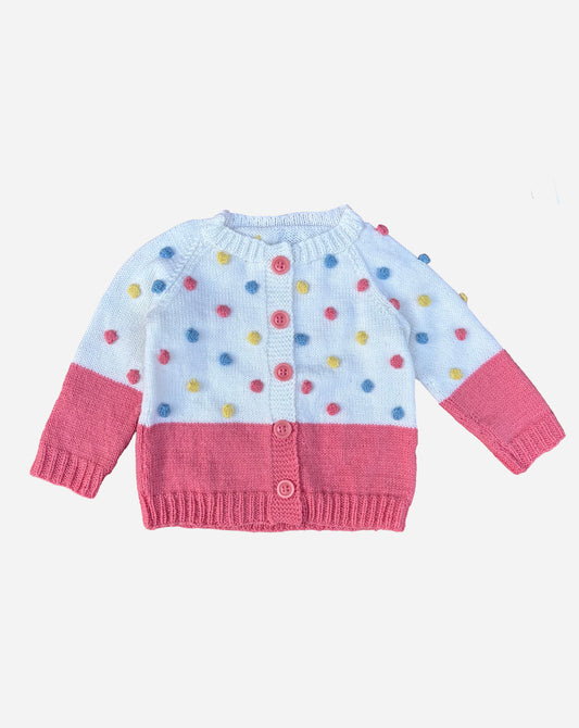 GILET À POMPONS ROSE
